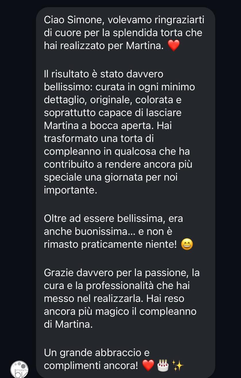 Messaggio di ringraziamento della mamma di Martina dopo il compleanno